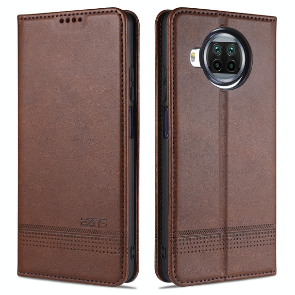 Xiaomi Mi 10T Lite 5G AZNS Magnetic Calf Texture Horizontal Flip Leather Case with Card Slots & Holder & Wallet(Dark Brown)