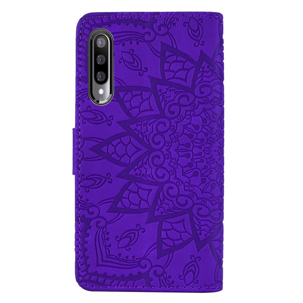 Xiaomi Mi CC9e / Mi A3 Calf Pattern Mandala Double Folding Design Embossed Leather Case with Wallet & Holder & Card Slots(Purple)