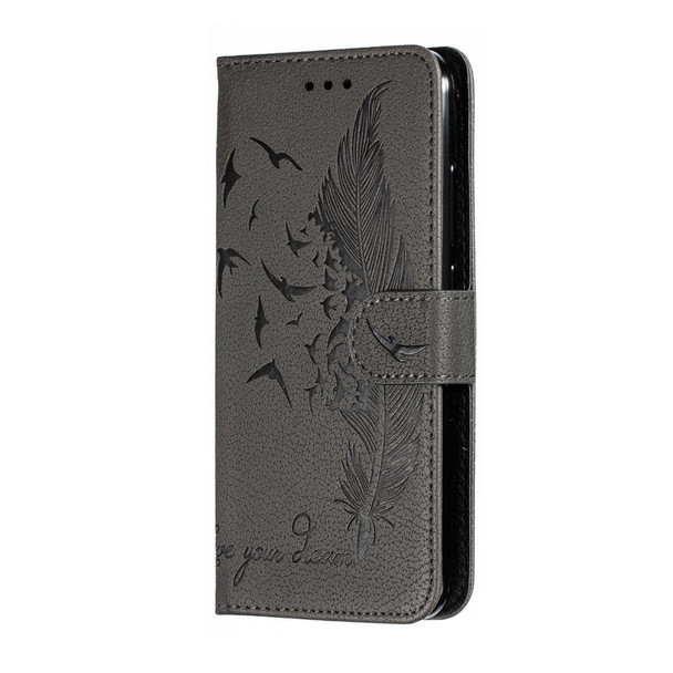 Feather Pattern Litchi Texture Horizontal Flip Leatherette Case with Wallet & Holder & Card Slots - Xiaomi Mi CC9e(Gray)