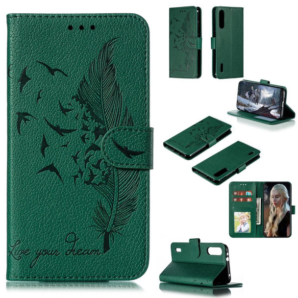 Feather Pattern Litchi Texture Horizontal Flip Leatherette Case with Wallet & Holder & Card Slots - Xiaomi Mi CC9e(Green)