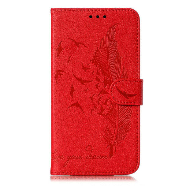Feather Pattern Litchi Texture Horizontal Flip Leatherette Case with Wallet & Holder & Card Slots - Xiaomi Mi CC9e(Red)