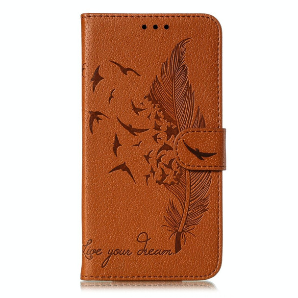 Feather Pattern Litchi Texture Horizontal Flip Leatherette Case with Wallet & Holder & Card Slots - Xiaomi Mi CC9(Brown)