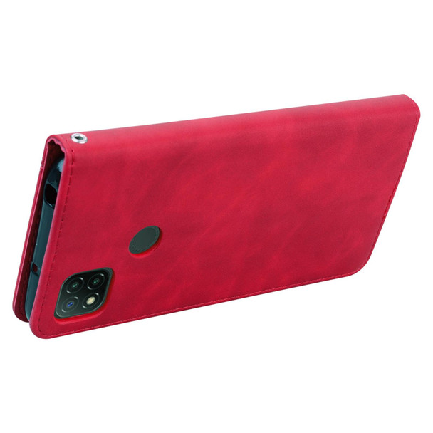 Xiaomi Redmi 9C Frosted Business Magnetic Horizontal Flip PU Leather Case with Holder & Card Slot & Lanyard(Red)