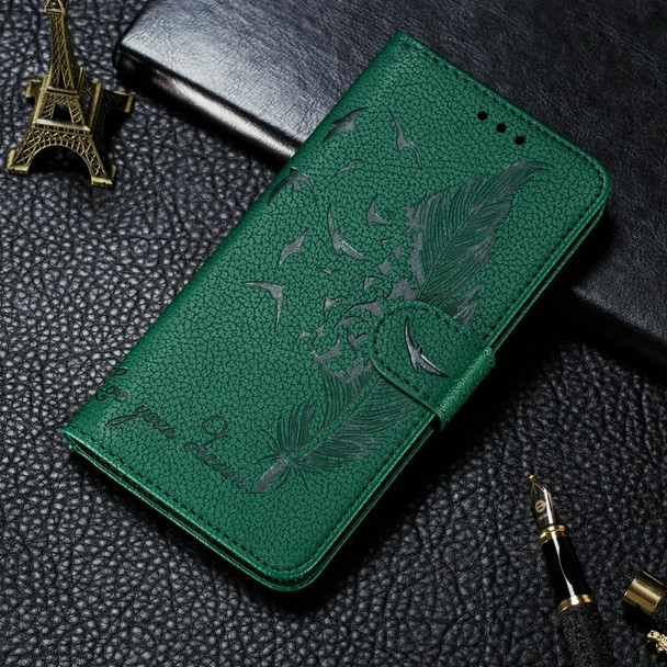 Feather Pattern Litchi Texture Horizontal Flip Leatherette Case with Wallet & Holder & Card Slots - Xiaomi Mi 9 SE(Green)