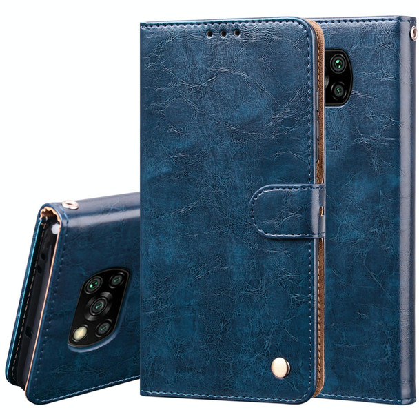 Xiaomi Poco X3 NFC Business Style Oil Wax Texture Horizontal Flip Leather Case, with Holder & Card Slots & Wallet(Blue)