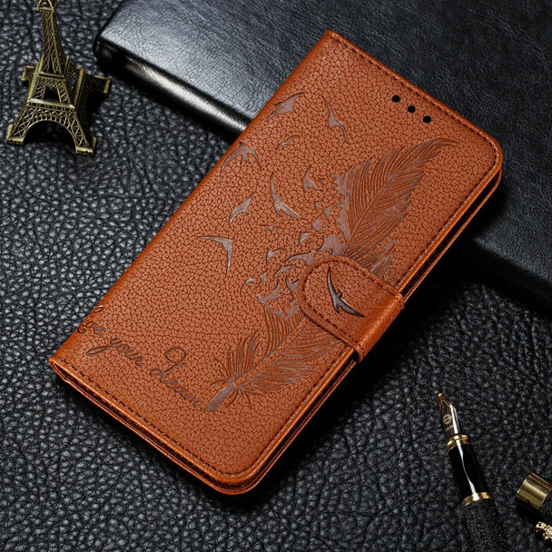 Feather Pattern Litchi Texture Horizontal Flip Leatherette Case with Wallet & Holder & Card Slots - Xiaomi Redmi Note 7(Brown)