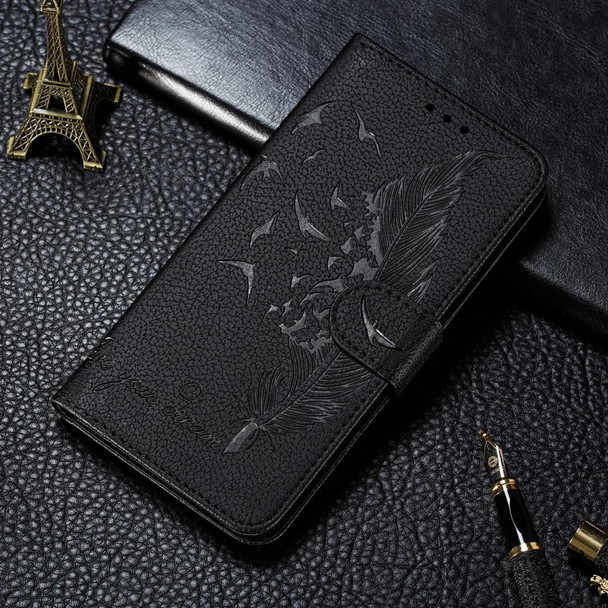 Feather Pattern Litchi Texture Horizontal Flip Leatherette Case with Wallet & Holder & Card Slots - Xiaomi Redmi Note 7(Black)