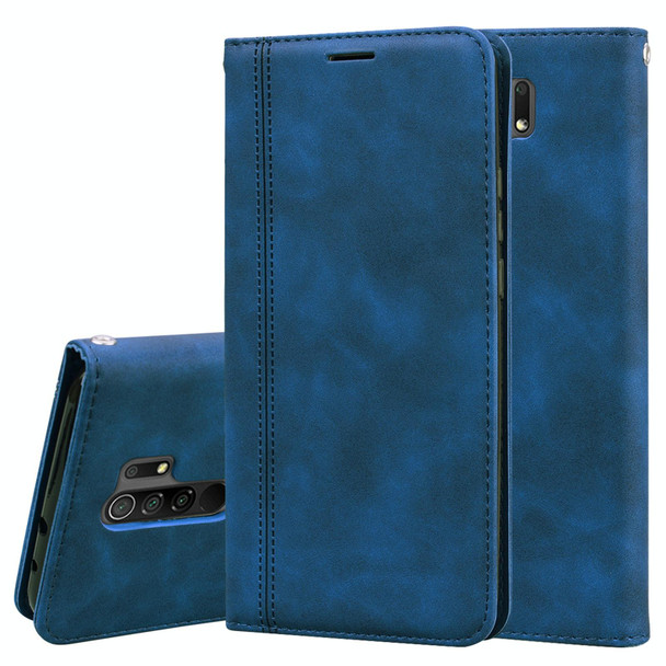 Xiaomi Redmi 9 Frosted Business Magnetic Horizontal Flip PU Leather Case with Holder & Card Slot & Lanyard(Blue)