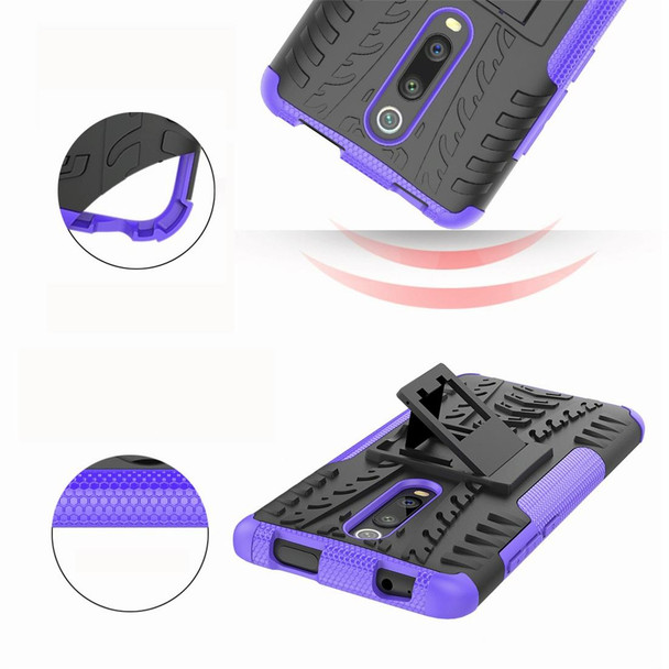 Tire Texture TPU+PC Shockproof Protective Case with Holder for Xiaomi Mi 9T / 9T Pro / Redmi K20 / K20 Pro(Black)