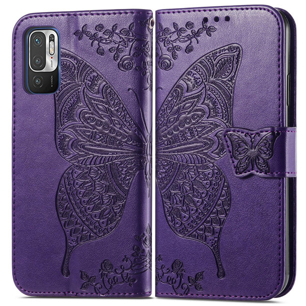 Xiaomi Redmi Note10 5G Butterfly Love Flowers Embossed Horizontal Flip Leather Case with Holder & Card Slots & Wallet & Lanyard(Dark Purple)