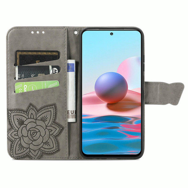 Xiaomi Redmi Note 10 4G Butterfly Love Flower Embossed Horizontal Flip Leather Case with Bracket & Card Slot & Wallet & Lanyard(Gray)