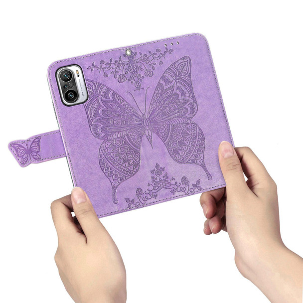 Xiaomi Redmi Note 10 Pro Butterfly Love Flowers Embossed Horizontal Flip Leather Case with Holder & Card Slots & Wallet & Lanyard(Light Purple)