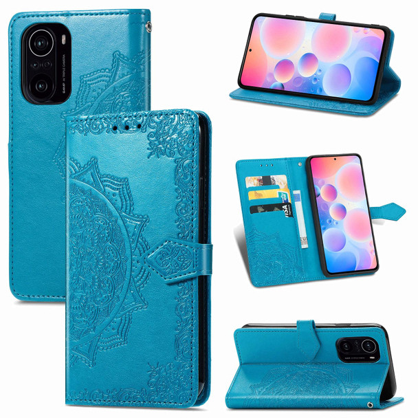 Halfway Mandala Embossing Pattern Horizontal Flip Leather Case with Holder & Card Slots & Wallet & Lanyard - Xiaomi Redmi K40 / K40 Pro / K40 Pro+(Blue)