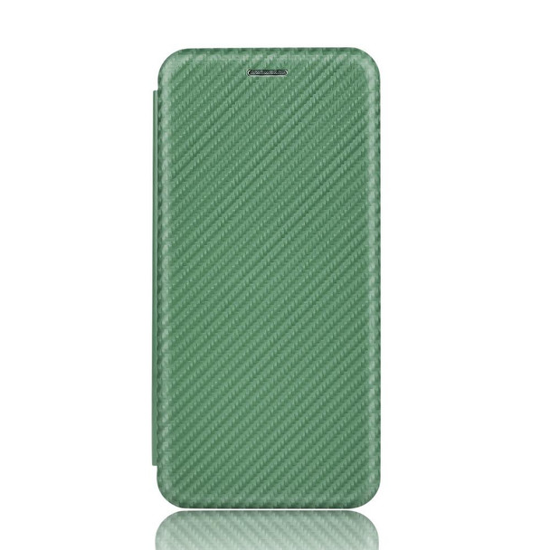 Xiaomi Mi Note 10 Lite Carbon Fiber Texture Magnetic Horizontal Flip TPU + PC + PU Leather Case with Card Slot(Green)