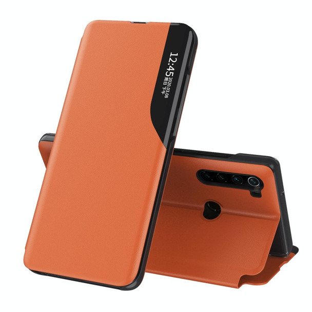 Xiaomi Redmi Note 8 Side Display Shockproof Horizontal Flip Leather Case with Holder(Orange)