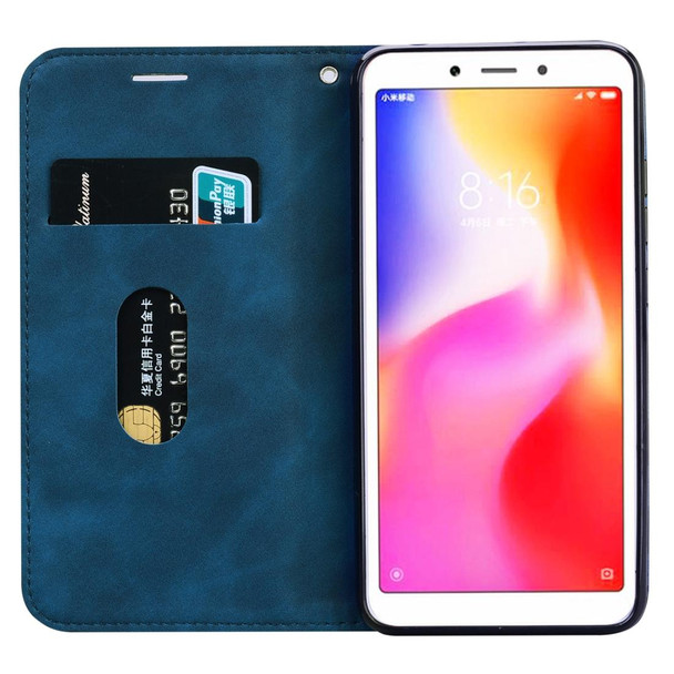 Xiaomi Redmi 6A Frosted Business Magnetic Horizontal Flip PU Leather Case with Holder & Card Slot & Lanyard(Blue)