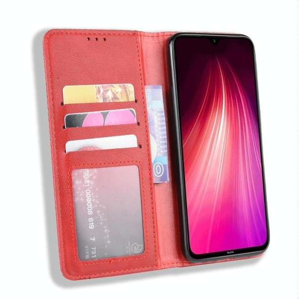 Xiaomi Redmi Note 8T Magnetic Buckle Retro Crazy Horse Texture Horizontal Flip Leather Case with Holder & Card Slots & Photo Frame(Red)