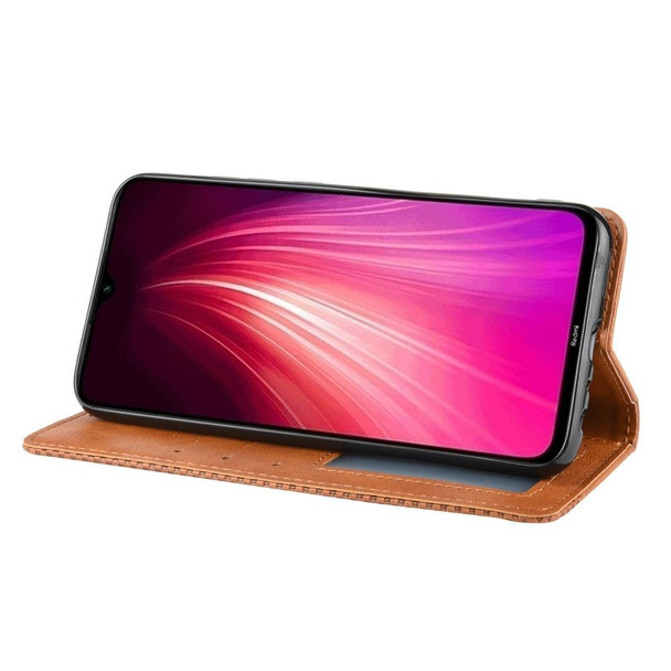 Xiaomi Redmi Note 8 Magnetic Buckle Retro Crazy Horse Texture Horizontal Flip Leather Case , with Holder & Card Slots & Photo Frame(Brown)