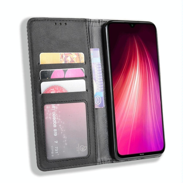 Xiaomi Redmi Note 8 Magnetic Buckle Retro Crazy Horse Texture Horizontal Flip Leather Case , with Holder & Card Slots & Photo Frame(Black)