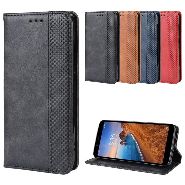 Magnetic Buckle Retro Crazy Horse Texture Horizontal Flip Leather Case for Xiaomi Redmi 7A, with Holder & Card Slots & Photo Frame(Blue)