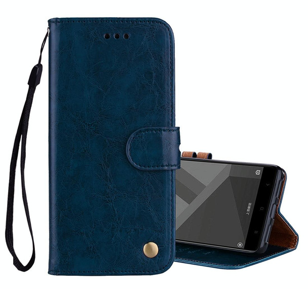 Xiaomi Redmi Note 4X Business Style Oil Wax Texture Horizontal Flip Leather Case with Holder & Card Slots & Wallet(Blue)