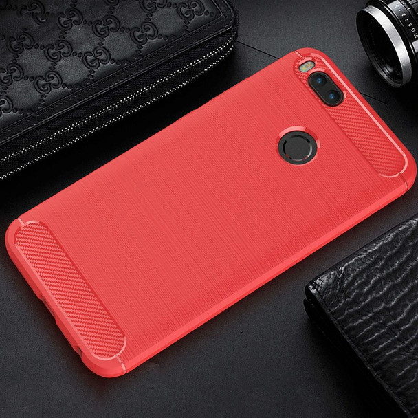 Xiaomi Mi 5X Carbon Fiber TPU Brushed Texture Shockproof Protective Back Cover Case(Red)