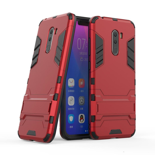 Shockproof PC + TPU  Case for Xiaomi Pocophone F1, with Holder (Red)