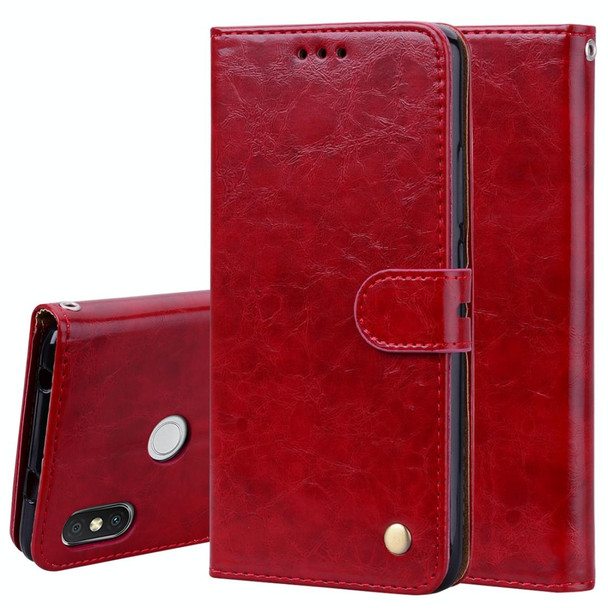 Business Style Oil Wax Texture Horizontal Flip Leatherette Case for Xiaomi Redmi S2, with Holder & Card Slots & Wallet (Red)