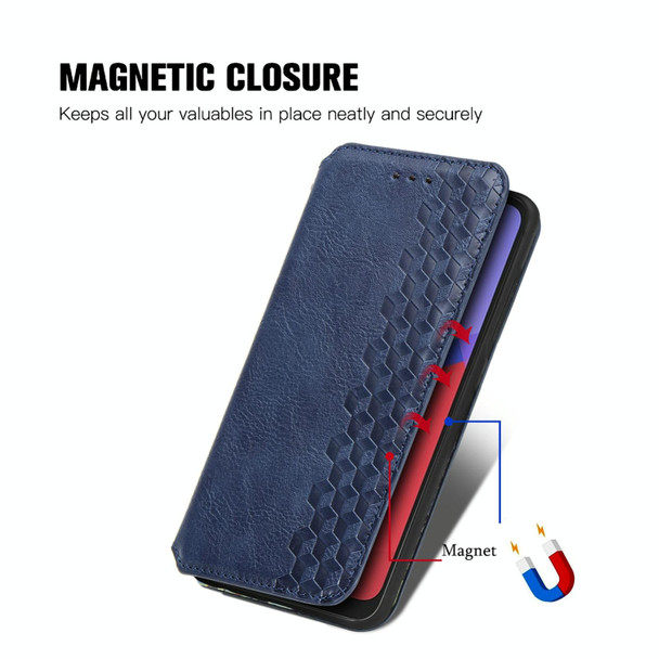 Alcatel 1S 2021 Cubic Grid Pressed Horizontal Flip Magnetic PU Leatherette Case with Holder & Card Slots & Wallet(Blue)