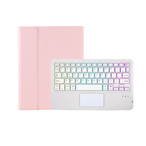 T102B-AS Skin Feel Pen Slot Touch Pad Backlight Bluetooth Keyboard Leather Tablet Case - iPad 10.2 2021&2020&2019/Air 2019/Pro 10.5(Pink)