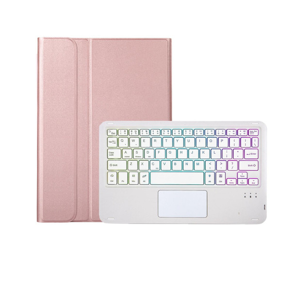 A11B-AS Lambskin Pen Slot Touch Pad Backlight Bluetooth Keyboard Leatherette Tablet Case - iPad Air 2022&2020 / Pro 11 2021&2020&2018(Rose Gold)