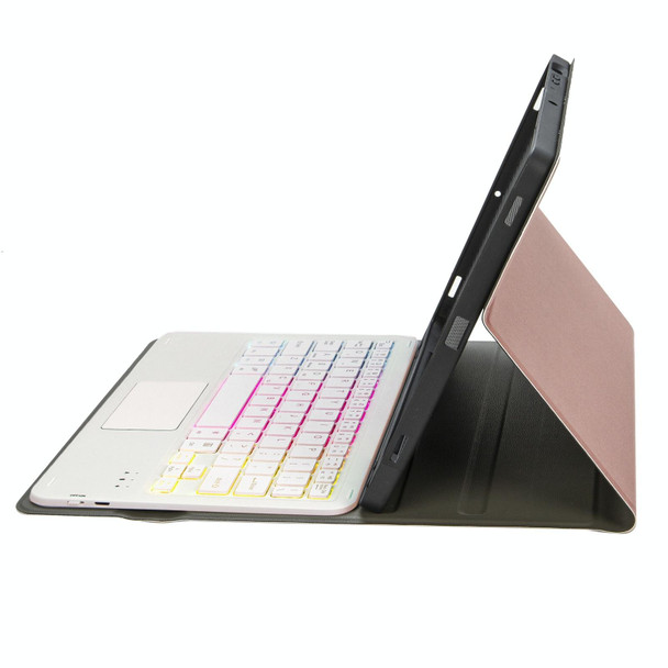 A102B-AS Lambskin Pen Slot Touch Pad Backlight Bluetooth Keyboard Leatherette Tablet Case - iPad 10.2 2021&2020&2019/Air 2019/Pro 10.5(Rose Gold)