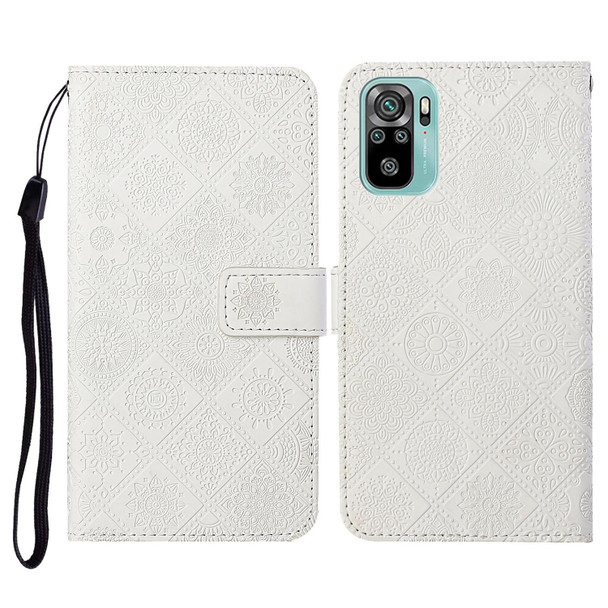 Xiaomi Redmi Note 10 4G Ethnic Style Embossed Pattern Horizontal Flip Leather Case with Holder & Card Slots & Wallet & Lanyard(White)