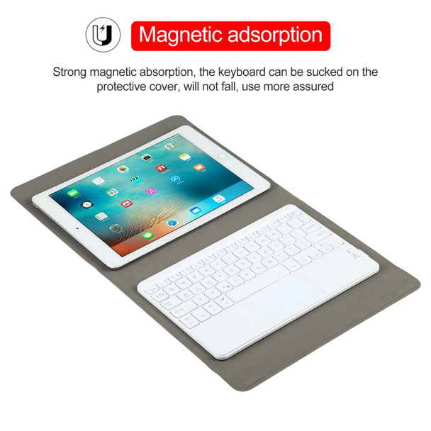 Universal Detachable Bluetooth Keyboard + Leather Tablet Case with Touchpad for iPad 9-10 inch, Specification:White Keyboard(Gold)