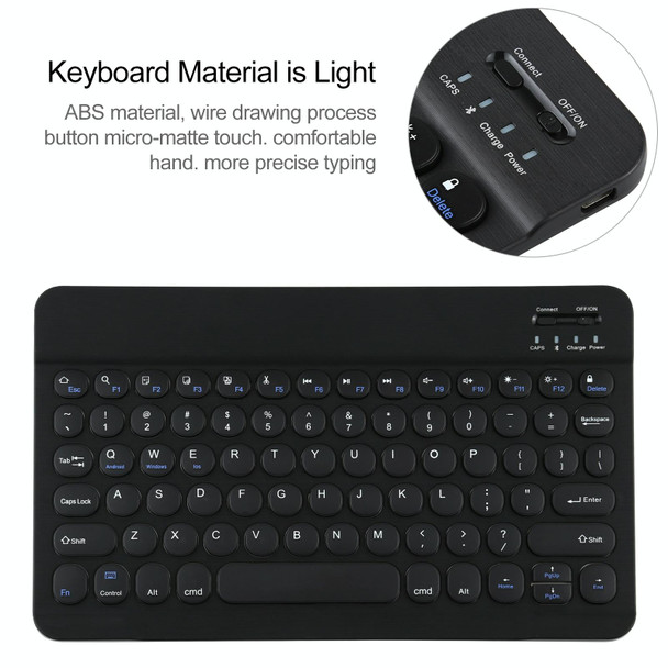 Universal Round Keys Detachable Bluetooth Keyboard + Leather Tablet Case without Touchpad for iPad 9-10 inch, Specification:Black Keyboard(Black)