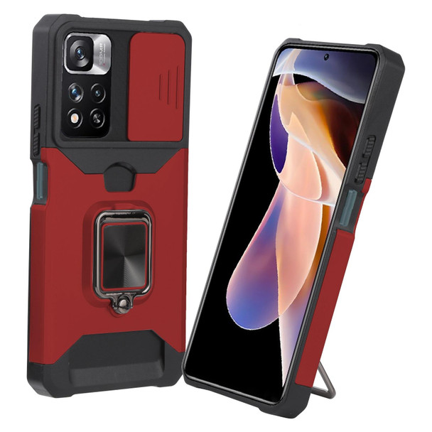 Xiaomi Redmi Note 11 Pro 5G / 4G International Version Sliding Camera Cover Design PC + TPU Shockproof Phone Case(Red)