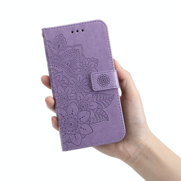 Nokia 1.4 7-petal Flowers Embossing Pattern Horizontal Flip PU Leather Case with Holder & Card Slots & Wallet & Photo Frame(Light Purple)