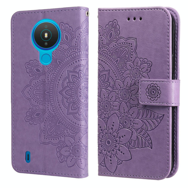 Nokia 1.4 7-petal Flowers Embossing Pattern Horizontal Flip PU Leather Case with Holder & Card Slots & Wallet & Photo Frame(Light Purple)