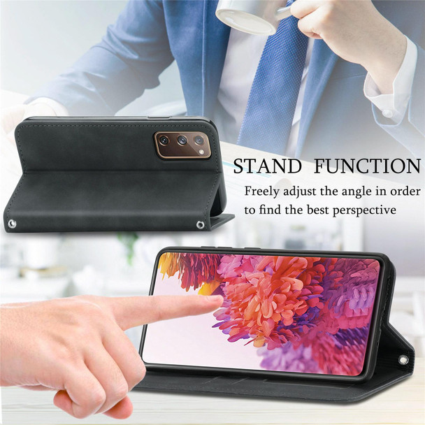 Retro Skin Feel Business Magnetic Horizontal Flip Leather Case With Holder & Card Slots & Wallet & Photo Frame - Samsung Galaxy S20 FE(Black)