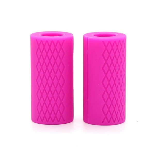 1 Pair  Dumbbell Barbell Grip Silicone Thick Bar Handles(Rose Red)