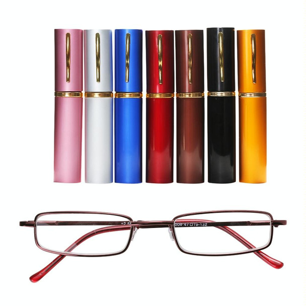 Reading Glasses Metal Spring Foot Portable Presbyopic Glasses with Tube Case +2.00D(Blue )