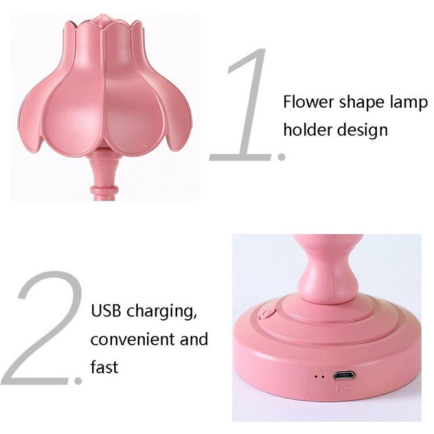 Retro Charging Table Lamp Bedroom Bed LED Eye Protection Light(LD05 Lotus Gray Blue)