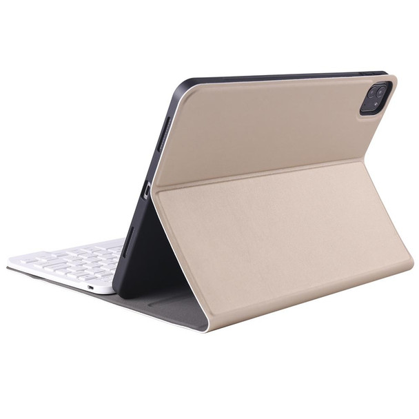 A11B Lambskin Texture Ultra-thin Bluetooth Keyboard Leatherette Case with Pen Holder - iPad Air 5 2022 / Air 4 2020 10.9 & Pro 11 inch 2021 / 2020 / 2018(Gold)