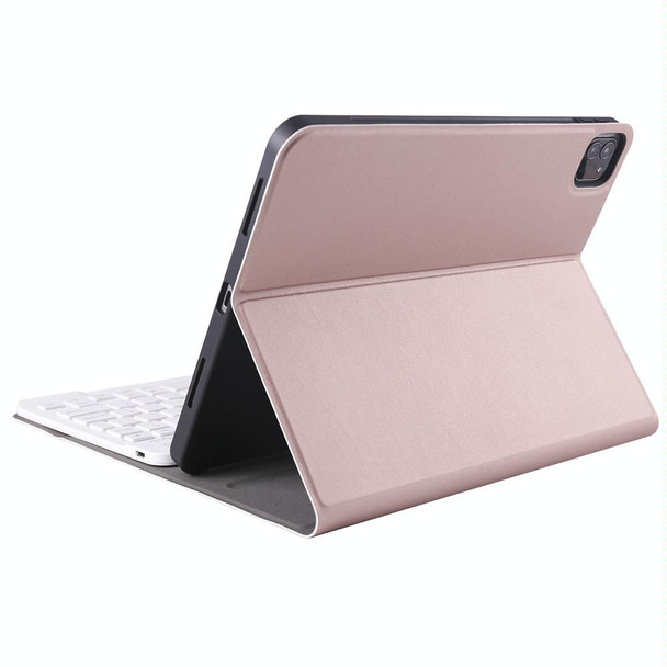 A11B Lambskin Texture Ultra-thin Bluetooth Keyboard Leatherette Case with Pen Holder - iPad Air 5 2022 / Air 4 2020 10.9 & Pro 11 inch 2021 / 2020 / 2018(Rose Gold)