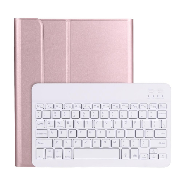 A11BS Lambskin Texture Ultra-thin Bluetooth Keyboard Leatherette Case with Pen Holder & Backlight - iPad Air 5 2022 / Air 4 2020 10.9 & Pro 11 inch 2021 / 2020 / 2018(Rose Gold)