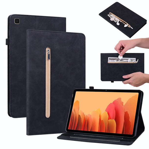 Samsung Galaxy Tab A7 10.4 2020 SM-T500 Skin Feel Solid Color Zipper Smart Leather Tablet Case(Black)