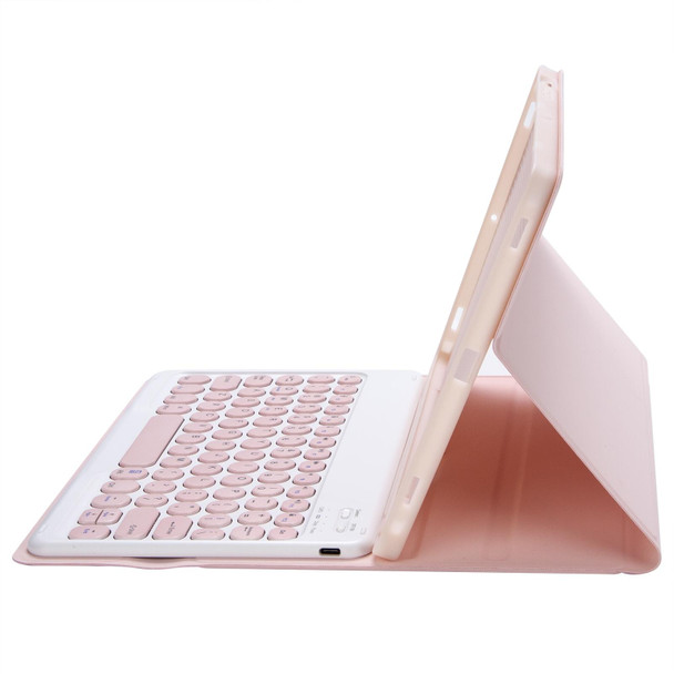 YT098B Detachable Candy Color Skin Feel Texture Round Keycap Bluetooth Keyboard Leather Case - iPad Air 4 10.9 2020 / Air 5 10.9 2022 (Pink)