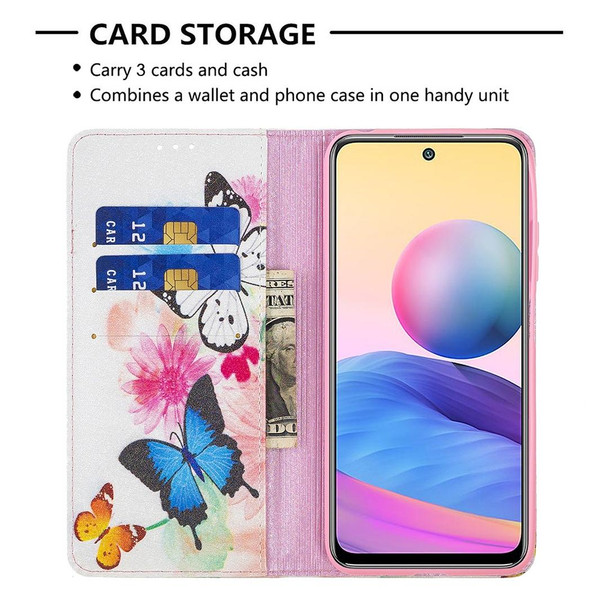 Xiaomi Poco M3 Pro / Redmi Note 10 5G Colored Drawing Pattern Invisible Magnetic Horizontal Flip PU Leather Case with Holder & Card Slots & Wallet(Two Butterflies)