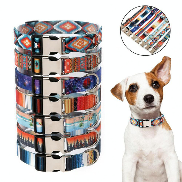 2 PCS Pet Ethnic Style Polyester Cotton Print Pattern Collar, Size: L: 2.5x38-61cm(Blue Stripes)