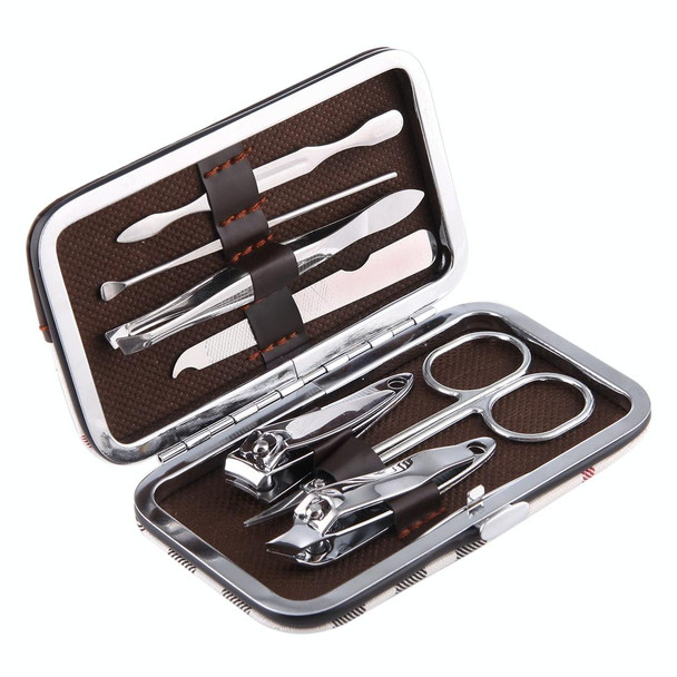 7 in 1 Nail Care Clipper Pedicure Manicure Kits (Flat Nail Clippers, Oblique Nail Nipper, Double Pick, Eyebrow Scissor, Eyebrow Tweezers, Ear Pick, Double Side Nail File) with Leatherette Bag